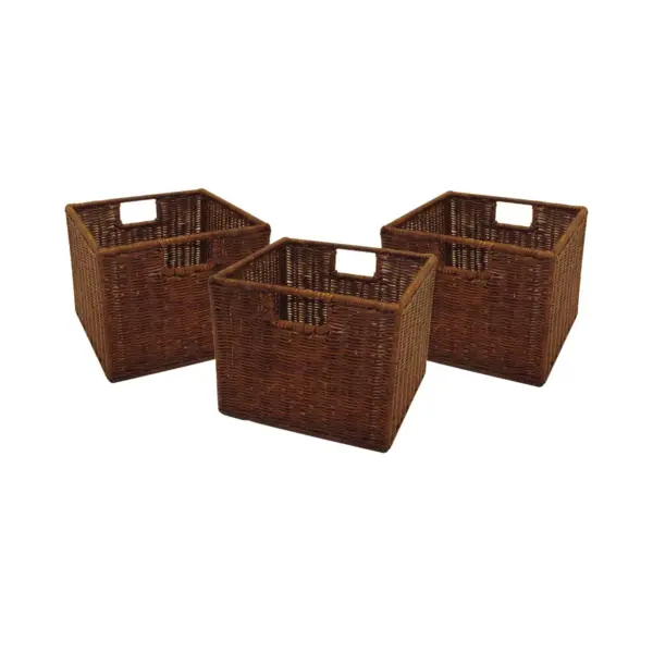 Set of 3 Winsome Cube Storage Basket Antique Walnut