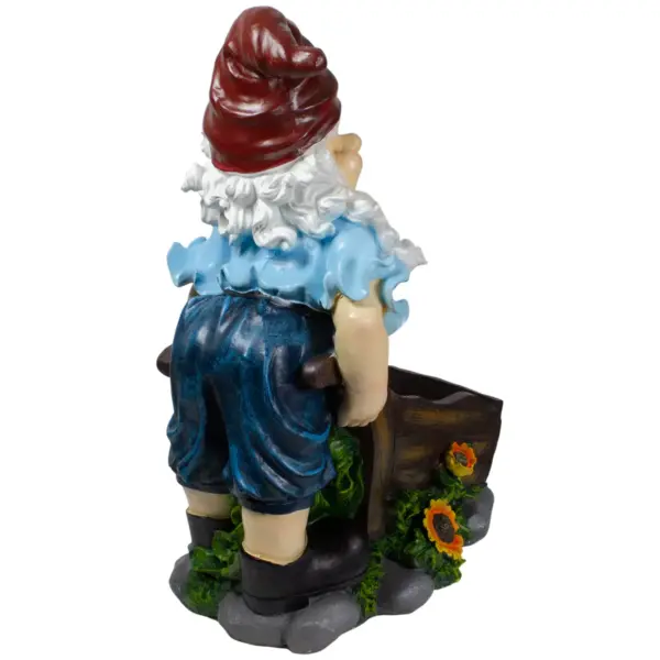 Northlight 20" Blue and Brown Wheelbarrow Gnome Outdoor Garden Statue