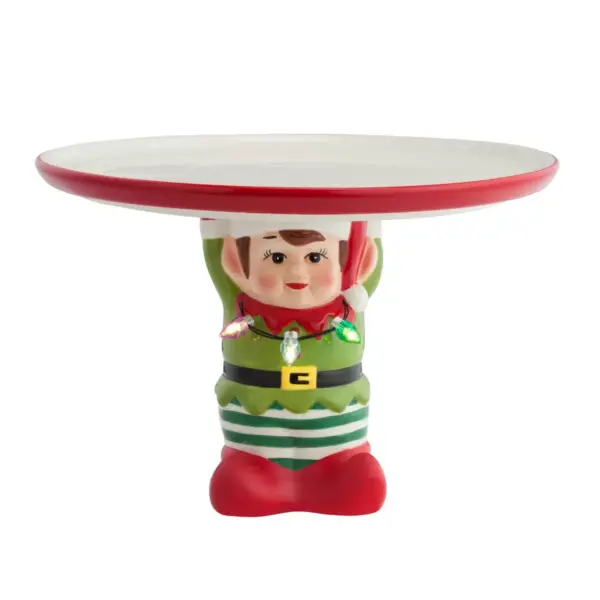 10" Ceramic Elf Cake Serving Platter - Mr. Christmas