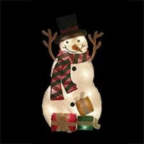 Northlight 31" Pre-Lit White and Black Snowman with Gifts Outdoor Christmas Decor