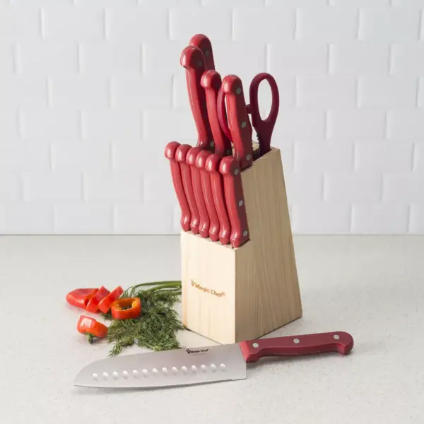 Home Basics 13 Piece Knife Set with Block in Red