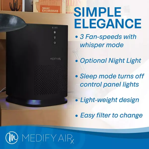 Medify Air MA-14 Compact Portable Tabletop Indoor Home Personal Air Purifier with Medical Grade True H13 HEPA Filter for 200-Sq Ft Room, Black, 2 Pack