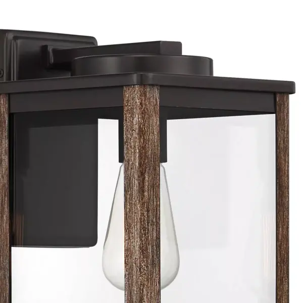 John Timberland Modern Farmhouse Outdoor Wall Light Fixture Dark Bronze Wood Grain 14 1/4" Clear Glass Panels Exterior House Porch