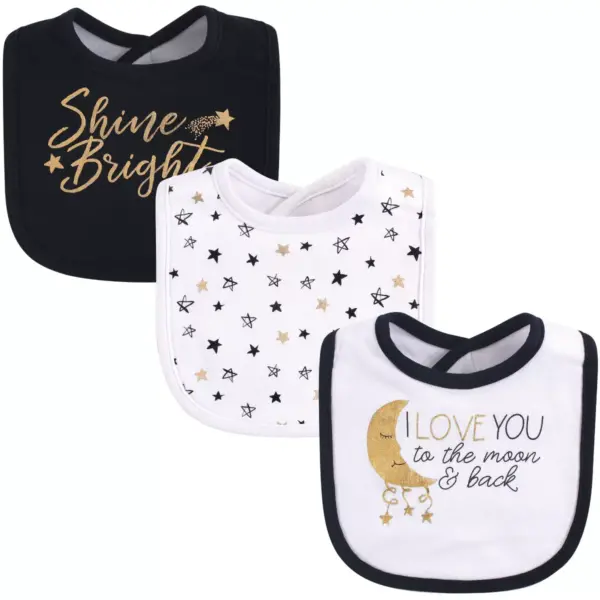 Yoga Sprout Baby Cotton Bandana Bibs 3pk, Metallic Moon, One Size