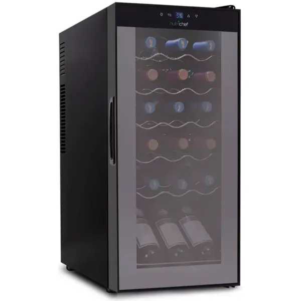 NutriChef Digital Electric 18 Bottle Adjustable Temperature Thermoelectric Freestanding Wine Chiller Cooler Cabinet Fridge with Glass Door, Black