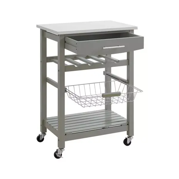 Powell Zoey 22 3/4" Wide Gray Wood and Stainless Steel Kitchen Cart