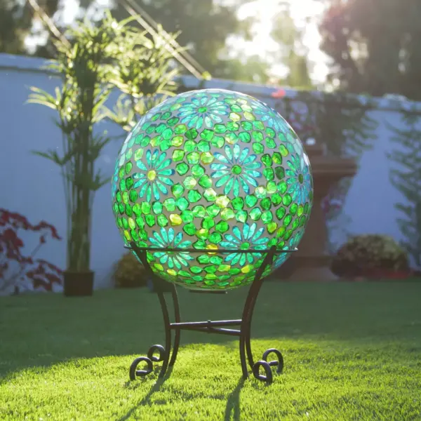 24" x 16" Indoor/Outdoor Glass Gazing Globe with LED Lights and Stand Green - Alpine Corporation