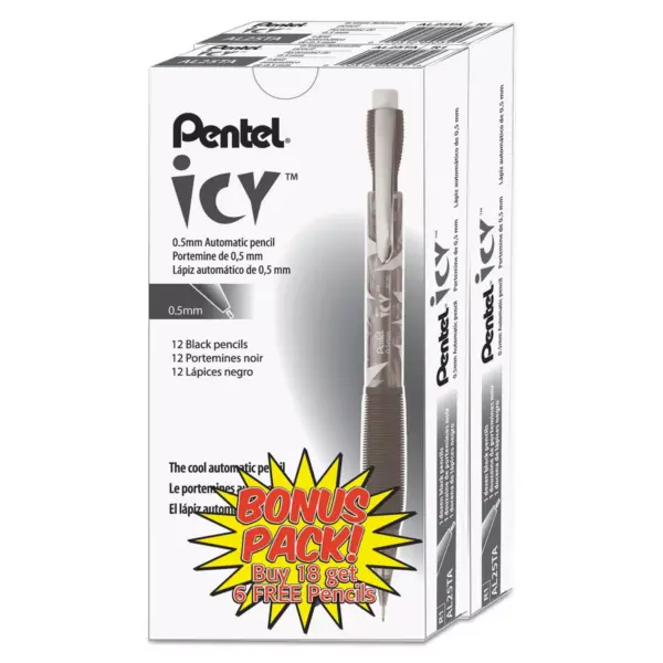 Pentel Icy Mechanical Pencil 0.5 mm Transparent Smoke Barrel 24/Pack AL25TASWSPR