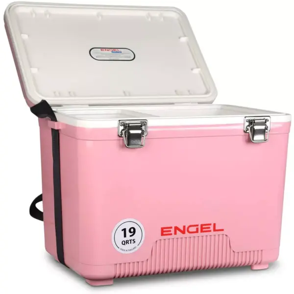 Engel UC19 19 Quart Fishing Live Bait Dry Box Ice Cooler with Stain/Odor-Resistant Surface and Shoulder Strap, Pink