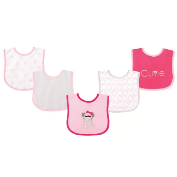 Luvable Friends Baby Girl Cotton Terry Drooler Bibs with PEVA Back 5pk, Elephant, One Size