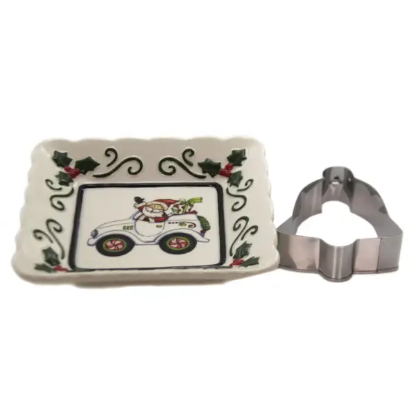 Tabletop 5.5" Santa In Auto Square Dish Ivy Candy Nut Cookie Cutter Cosmos Gifts Corp.  -  Serving Platters