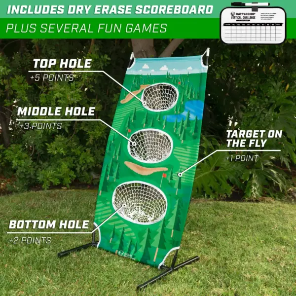 GoSports BattleChip Vertical Golf Challenge 26 x 48 Inch Outdoor Backyard Lawn Game with Vertical Target, 8 Golf Balls, and Scoreboard