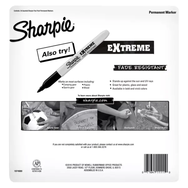 34pk Permanent Marker Fine Tip Multicolor - Sharpie