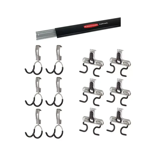 Rubbermaid 48 Inch Horizontal Wall Storage Rail w/ Garage & S Hooks (6 Pack)