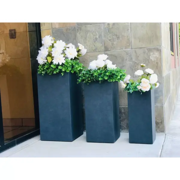 Kante Set of 3 Lightweight Concrete Rectangular Outdoor Planter Charcoal - Rosemead Home & Garden, Inc