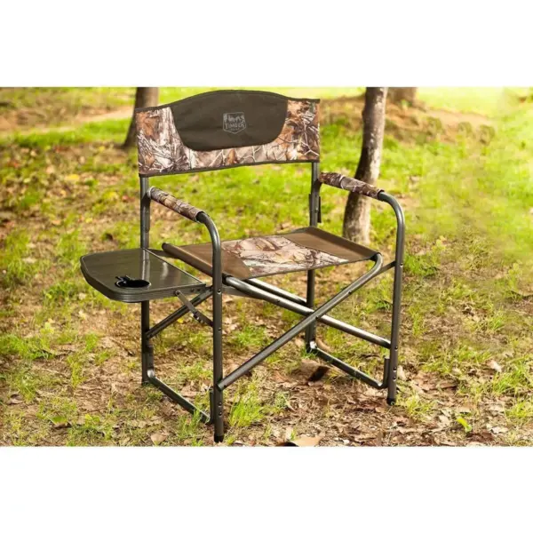 Timber Ridge Indoor Outdoor Portable Lightweight Aluminum Frame Folding Camping Directors Chair with Side Tables, Camo (2 Pack)