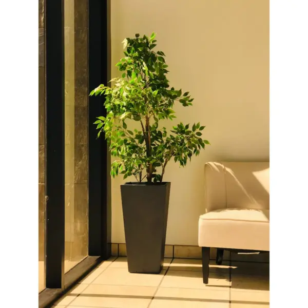 24.4" Kante Lightweight Modern Tapered Concrete Rectangular Planter Charcoal Black - Rosemead Home & Garden, Inc.