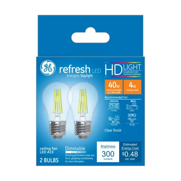 General Electric 2pk 40W Ca Refresh LED Light Bulb Dl A15 CF Clear