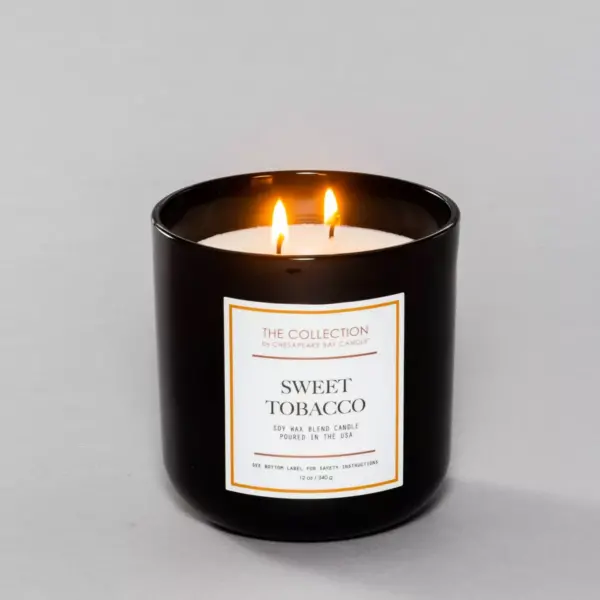 12oz Black Glass Jar 2-Wick Candle Sweet Tobacco - The Collection by Chesapeake Bay Candle