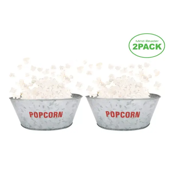 Mind Reader Galvanized Popcorn Bowl, Silver - 2 Pack