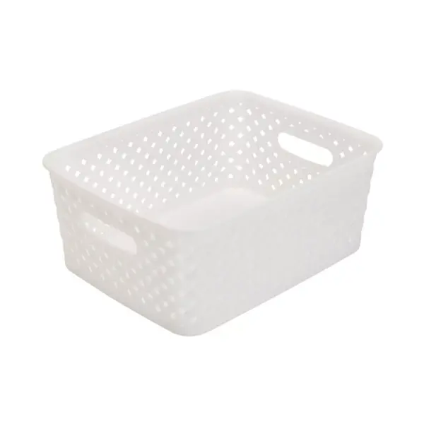 Simplify Small Resin Wicker Storage Bin White