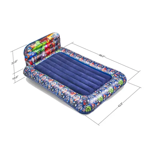 Living iQ Inflatable Portable Small Travel Size Kids Toddler Sleeping Blow Up Air Bed Mattress with Electric Pump and Headboard, Marvel Avengers