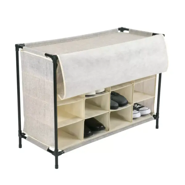 Simplify 16 Compartment Shoe Cubby Faux Jute