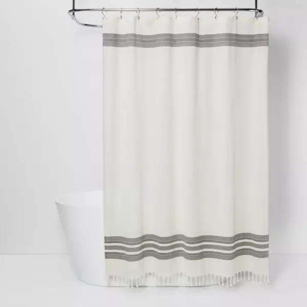 Striped Fringe Shower Curtain Off-White - Threshold™