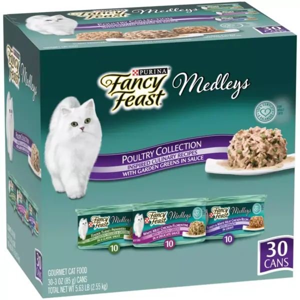 Fancy Feast Medleys Poultry Collection with Garden Greens in Sauce Gourmet Wet Cat Food - 3oz/30ct Variety Pack