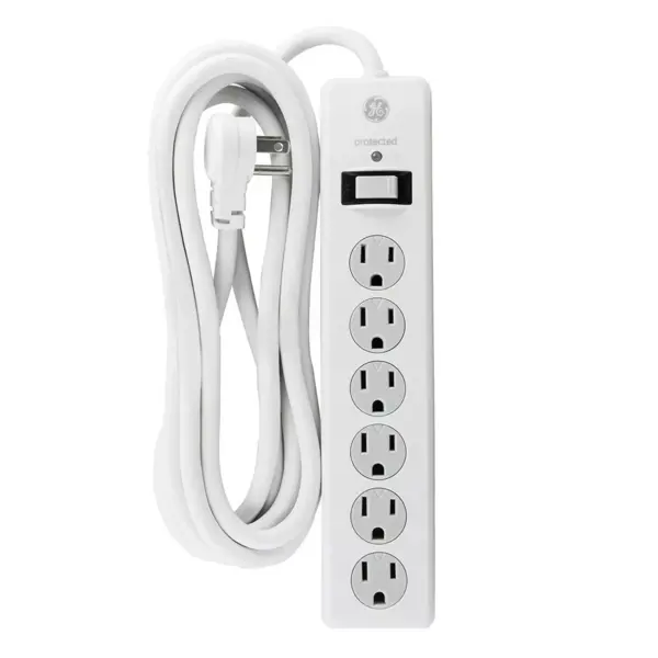 General Electric 6 Outlet Surge  Protector With 8' Extension Cord Twist To Close Safety Covers White