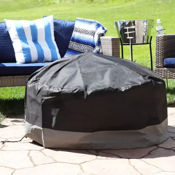 Sunnydaze Outdoor Heavy-Duty Weather-Resistant 300D Polyester Round 2-Tone Fire Pit Cover - 40" x 18" - Gray and Black