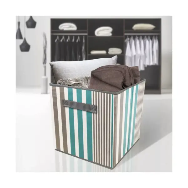 Sorbus 6pk Foldable Storage Cube Basket Bin Vertical Stripe Line Pattern Aqua