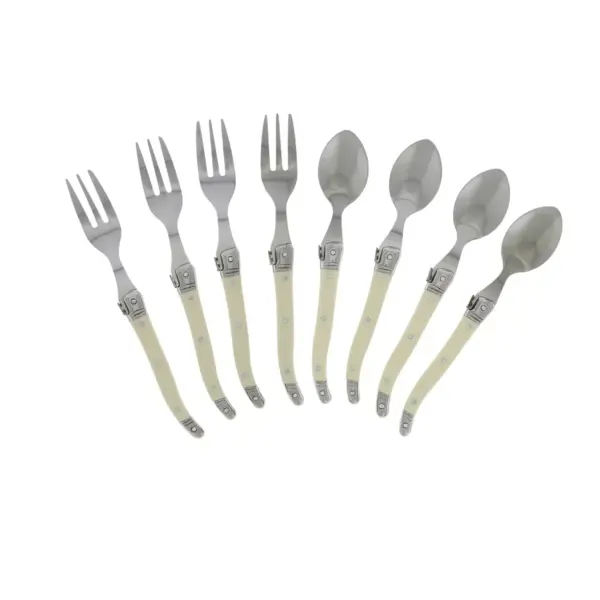 8pc Stainless Steel Laguiole Faux Ivory Dessert Flatware Set White - French Home