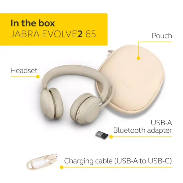 Jabra Evolve2 65 USB-A UC Stereo - Beige Wireless Headset / Music Headphones