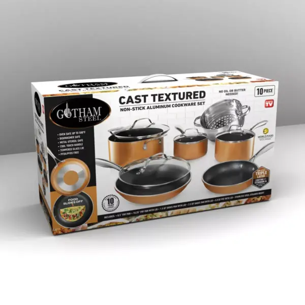 Gotham Steel Cast Textured Copper 10pc Cookware Set