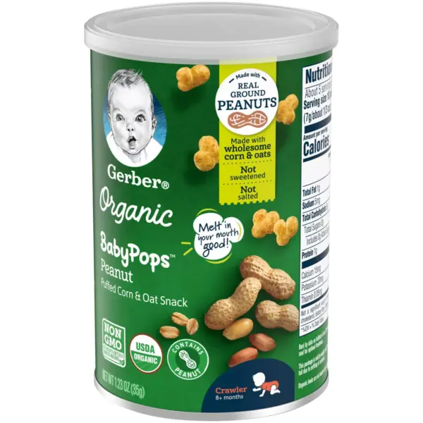 Gerber Organic BabyPops Peanut Puffed Corn & Oat Baby Snacks - 1.23oz