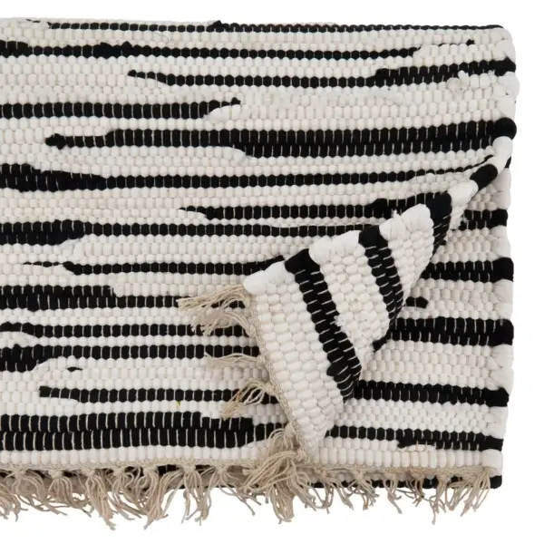 72" x 16" Cotton Zebra Chindi Table Runner Black/White - Saro Lifestyle