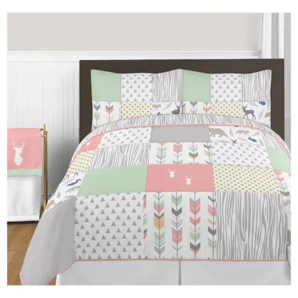 Coral & Mint Woodsy Comforter Set (Full/Queen) - Sweet Jojo Designs