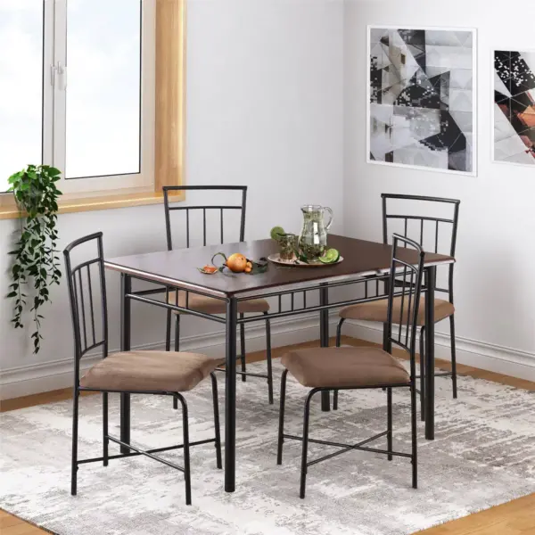 5pc Set With Merek Wood and Metal Dining Deep Walnut - Dorel Living