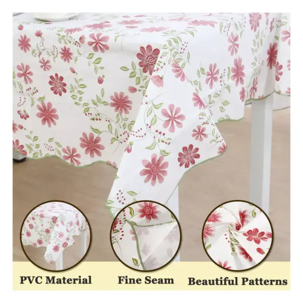 41"x60" Rectangle Vinyl Water Oil Resistant Printed Tablecloths Red Nine-petals Flower - PiccoCasa