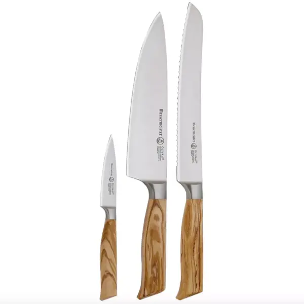 Messermeister Oliva Elite Professional 3 Piece German 8 Inch Chef,  6 Inch Utility, and 3.5 Inch Parer Multi Purpose Kitchen Knife Set