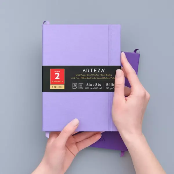 Arteza Hardcover Premium Lined Paper Note Journals, 96 Sheets, Lavender & Purple - 2 Pack (ARTZ-4260)