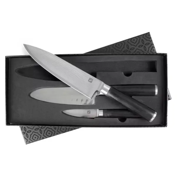 Zelancio Premium 3 Piece Japanese Steel Professional Chef Knife Set with High Carbon VG-10 Core and 67 Layer Damascus Steel, Wooden Handle