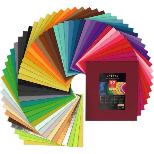 Arteza Stiff Felt Fabric, Assorted Colors, 12"x14" Sheets - 50 Pack (ARTZ-8419)