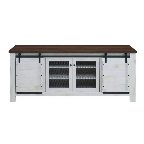 70" Bennington Rustic Sliding Door Buffet Table Sideboard White - Modway