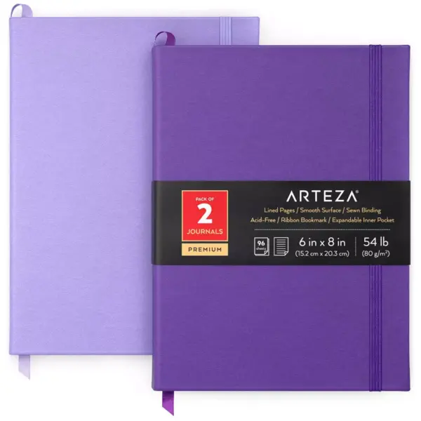 Arteza Hardcover Premium Lined Paper Note Journals, 96 Sheets, Lavender & Purple - 2 Pack (ARTZ-4260)