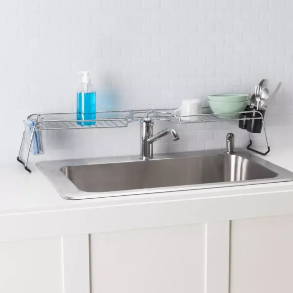 Home Basics Chrome Plated Steel  Faucet Spacer Over the Sink Shelf with Cutlery Holder