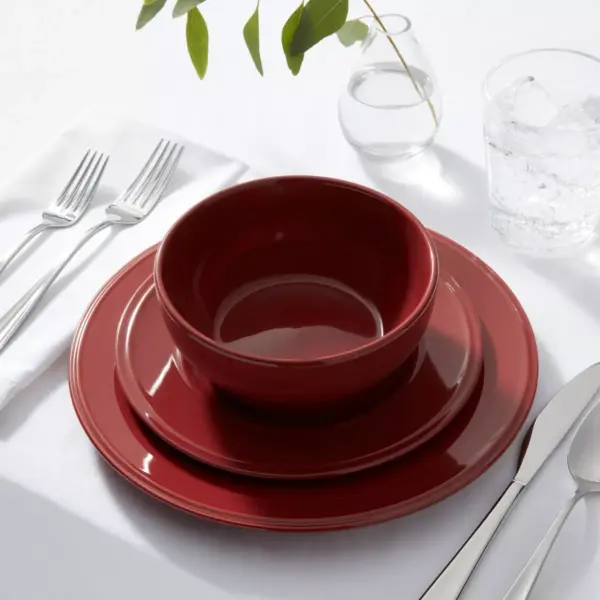 12pc Stoneware Everyday Dinnerware Set Red - Threshold™