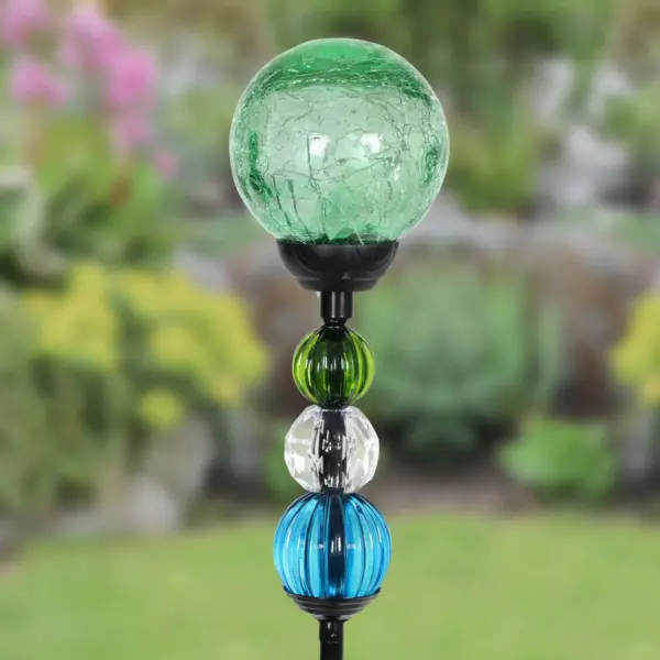 29.5" Crackle Glass Solar Ball and Bead Stake Green - Exhart