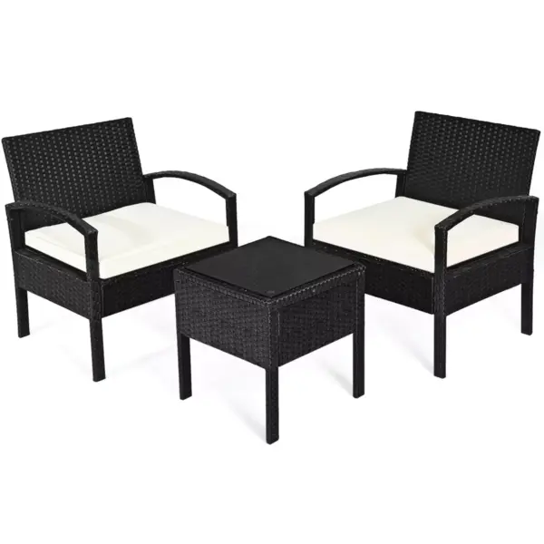 Costway 3PCS Patio Rattan Furniture Set Table & Chairs Set with Coushions Outdoor